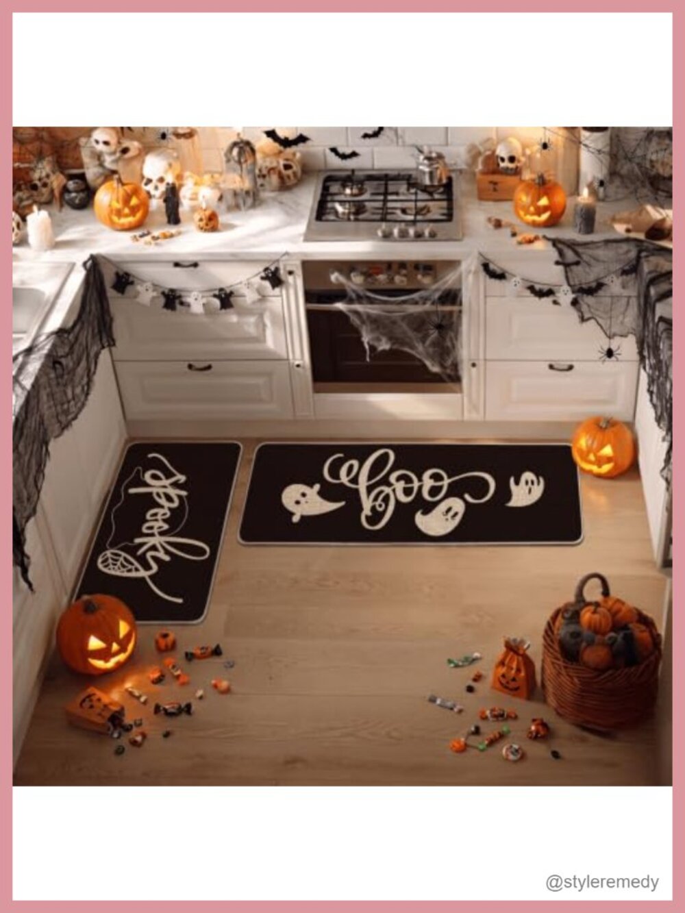 Halloween Kitchen Mats Set of 2 Low-Profile Non-Slip Polyester Rubber 17x29